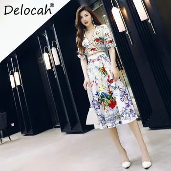 Delocah Women Spring Summer Dress Runway Fashion Designer Sexy V-Neck Gorgeous Crystal Vintage Printed Knee-Length Slim Dresses
Delocah Women Spring Summer Dress Runway Fashion Designer Sexy V-Neck Gorgeous Crystal Vintage Printed Knee-Length Slim Dresses
