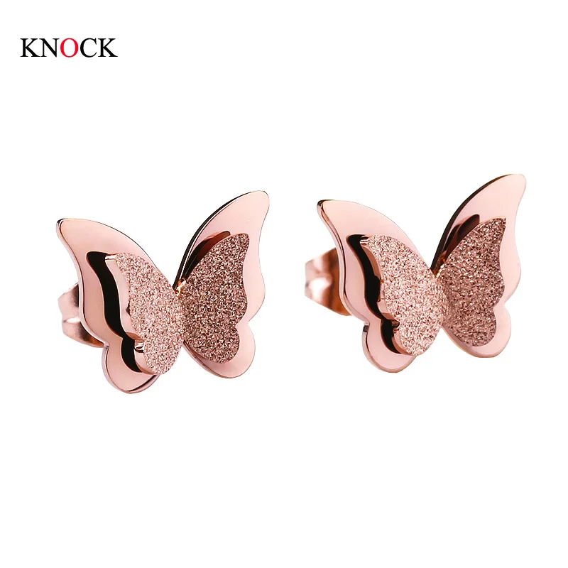 Knock Stainless Steel Earrings For Women Child Rose Gold Color Frosted Double Butterfly Earrings Studs Best Jewelry
Knock Stainless Steel Earrings For Women Child Rose Gold Color Frosted Double Butterfly Earrings Studs Best Jewelry