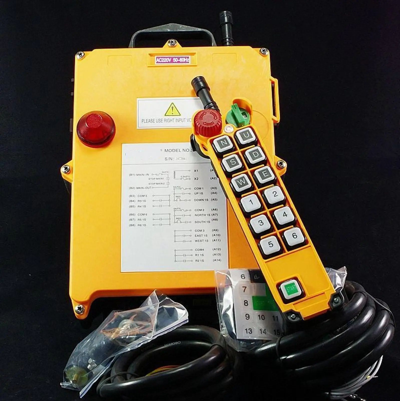 

12V/24/36/48/110/220/380/415V 12 Channels 1 Speed 1 Transmitter Hoist Crane Radio Remote Control System E-Stop Fuse 5A