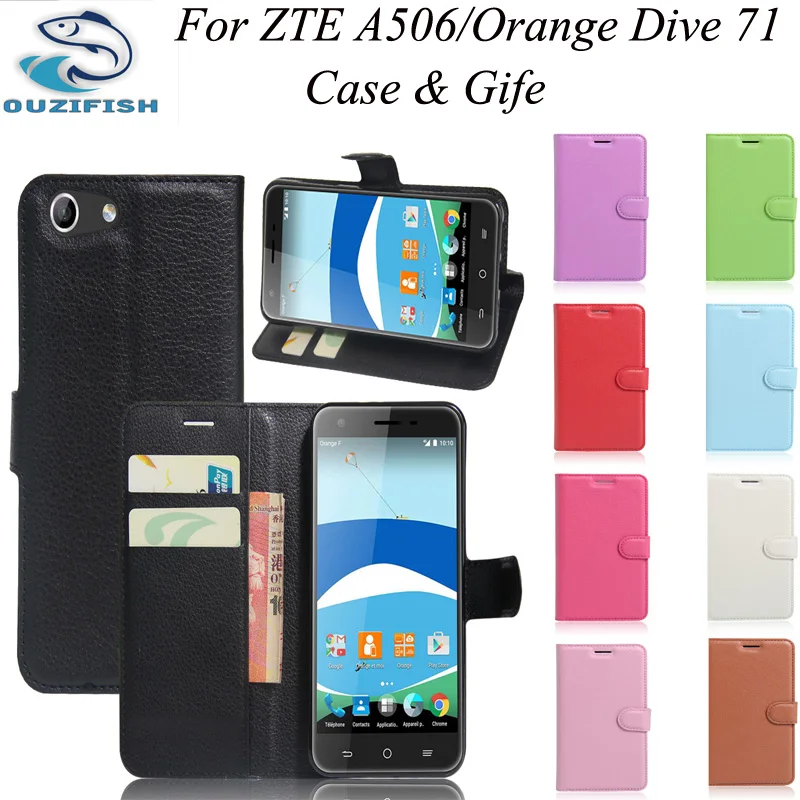 

(OUZIFISH)For ZTE Blade A506 Case Wallet Style PU Leather Mobile Phone Protective Back Cover For ZTE Blade a 506 ORANGE DIVE 71