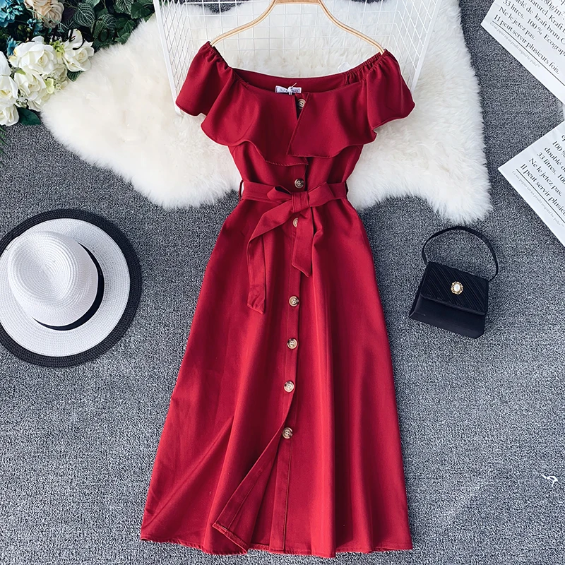 Fitaylor 2019 Women Sexy Slash Neck Chiffon Dress Summer Off Shoulder Ruffles Single Breasted High Waist Sashes Dress Vestidos
Fitaylor 2019 Women Sexy Slash Neck Chiffon Dress Summer Off Shoulder Ruffles Single Breasted High Waist Sashes Dress Vestidos