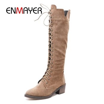 ENMAYER Boots women solid round toe lace up knee high boots women zipper boots square heel boots Size 34-39 ZYL954
ENMAYER Boots women solid round toe lace up knee high boots women zipper boots square heel boots Size 34-39 ZYL954