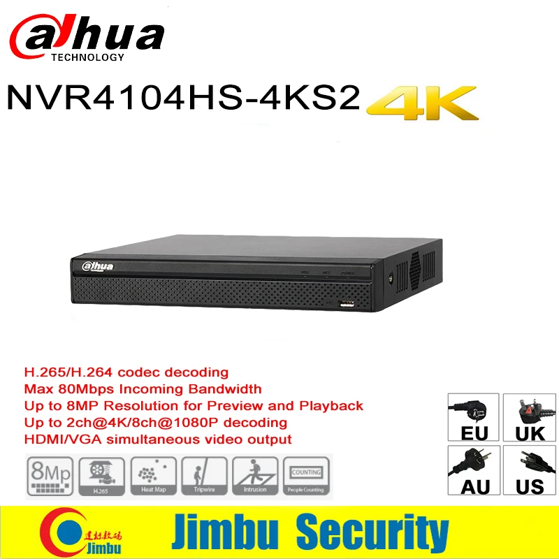 

Dahua NVR Easy4ip 4K Network Video Recorder NVR4104HS-4KS2 4CH 1U 4K & H.265/H.264 Up To 8MP Tripwire For IP Camera