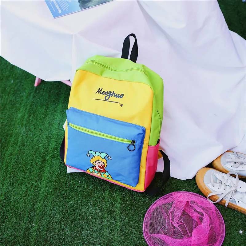 Menghuo Panelled Backpack Women Large Capacity School Backpack Bags for Girls 2018 Clown Printing Ultralight Backpack MochilasIMG_8321