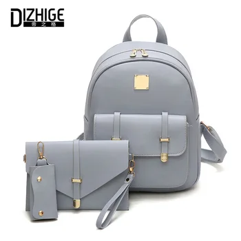 DIZHIGE Composite Bag Pu Leather Backpack Women Cute 3 Sets