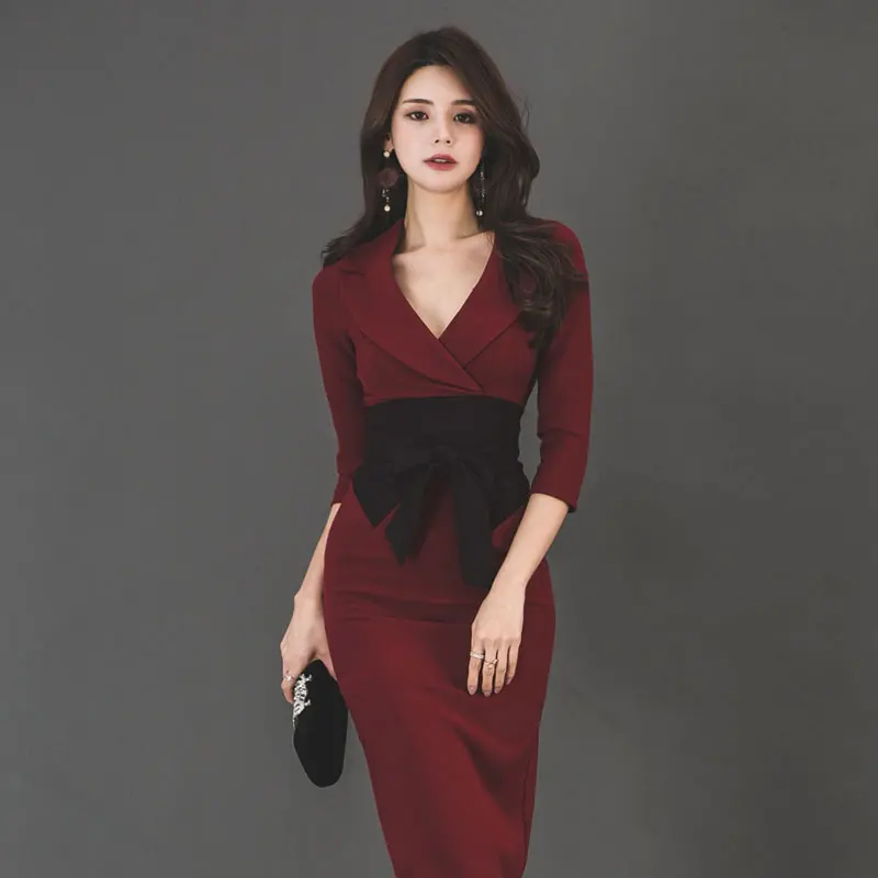 BGTEEVER Sexy V-neck Patchwork Bow Women Dress High Waist Knee-length Party Vestidos Autumn Office Ladies Bodycon Dress 2018
BGTEEVER Sexy V-neck Patchwork Bow Women Dress High Waist Knee-length Party Vestidos Autumn Office Ladies Bodycon Dress 2018