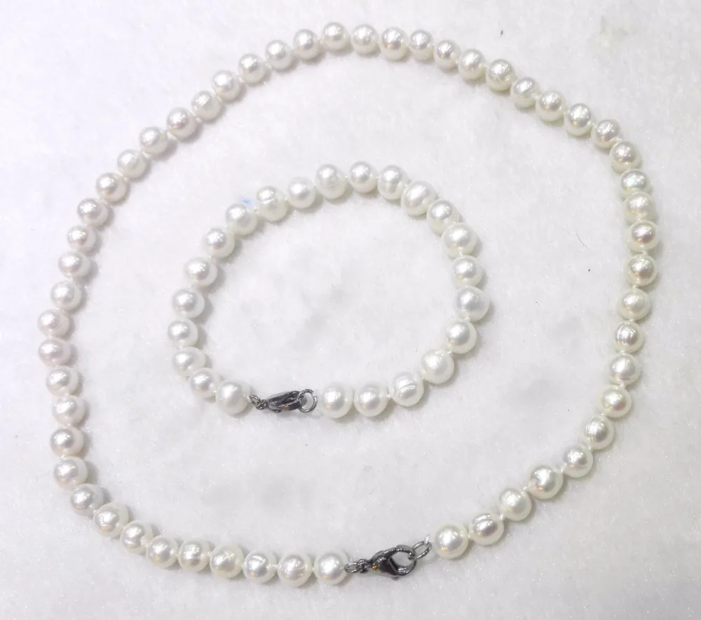 Women Jewelry Set 7-8mm Bright white Pearl necklace bracelet Natural Freshwater pearl
Women Jewelry Set 7-8mm Bright white Pearl necklace bracelet Natural Freshwater pearl