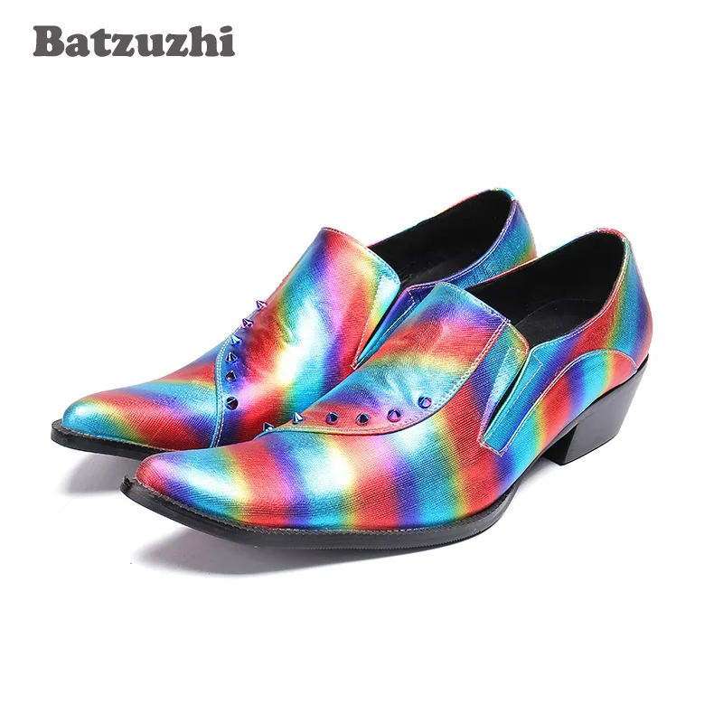 Batzuzhi/Модная Мужская обувь; яркие разноцветные кожаные туфли; мужские туфли с заклепками на высоком каблуке 6,5 см; Zapatos Hombre; свадебные туфли для вечеринки
Batzuzhi/Модная Мужская обувь; яркие разноцветные кожаные туфли; мужские туфли с заклепками на высоком каблуке 6,5 см; Zapatos Hombre; свадебные туфли для вечеринки