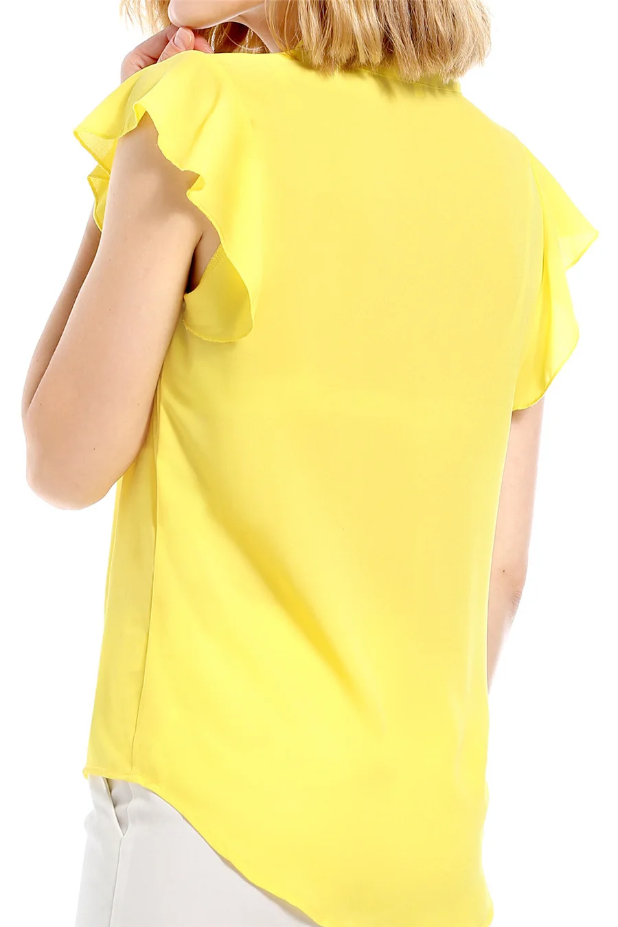 Gladiolus 2018 Summer Chiffon Blouse Women Lace Up V-Neck Butterfly Sleeve Yellow Slim Fashion Women Blouse Shirt Elegant Tops (12)