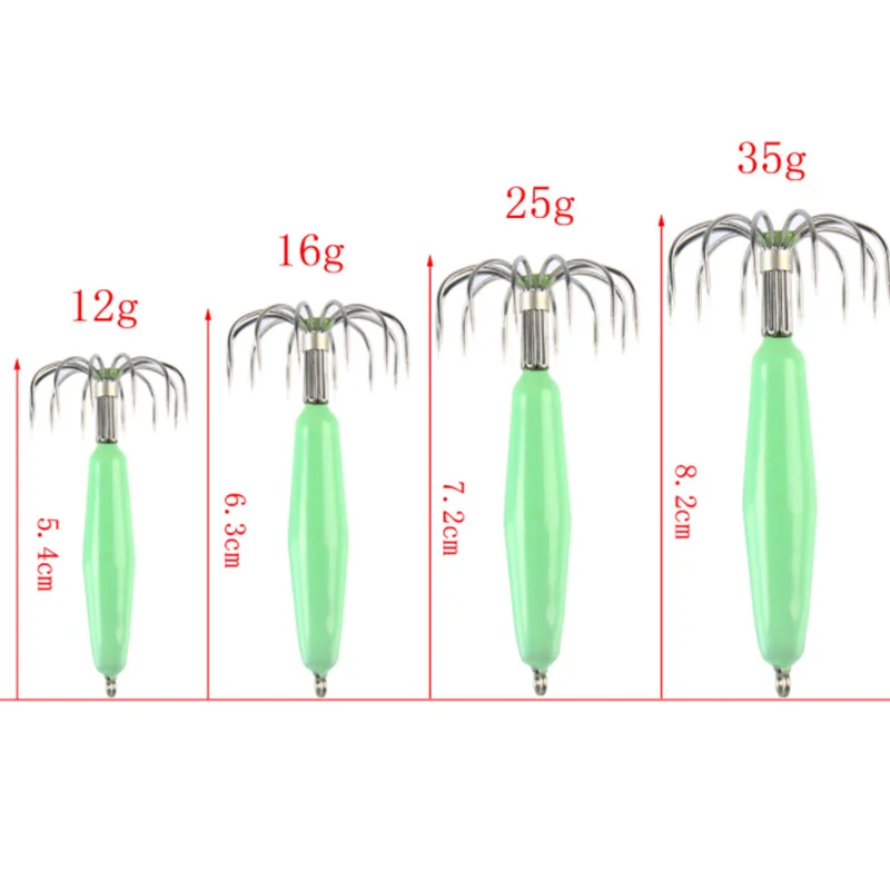 4pcs For Each Size 12g/16g/25g/35g Luminous Squid Lure Underwater Noctilucent Glow Squid Fishing Hook Saltwater
4pcs For Each Size 12g/16g/25g/35g Luminous Squid Lure Underwater Noctilucent Glow Squid Fishing Hook Saltwater