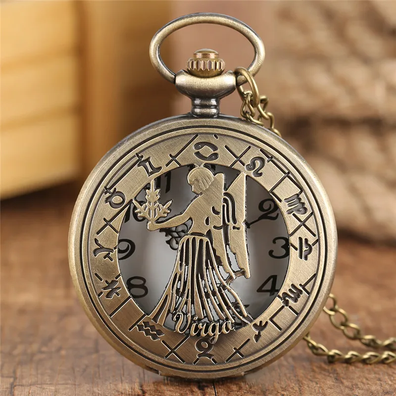 Virgo Pocket Watch Women Bronze Pendant Necklace Retro Constellations Quartz Watches Men Half Hunter Clock Gift
Virgo Pocket Watch Women Bronze Pendant Necklace Retro Constellations Quartz Watches Men Half Hunter Clock Gift