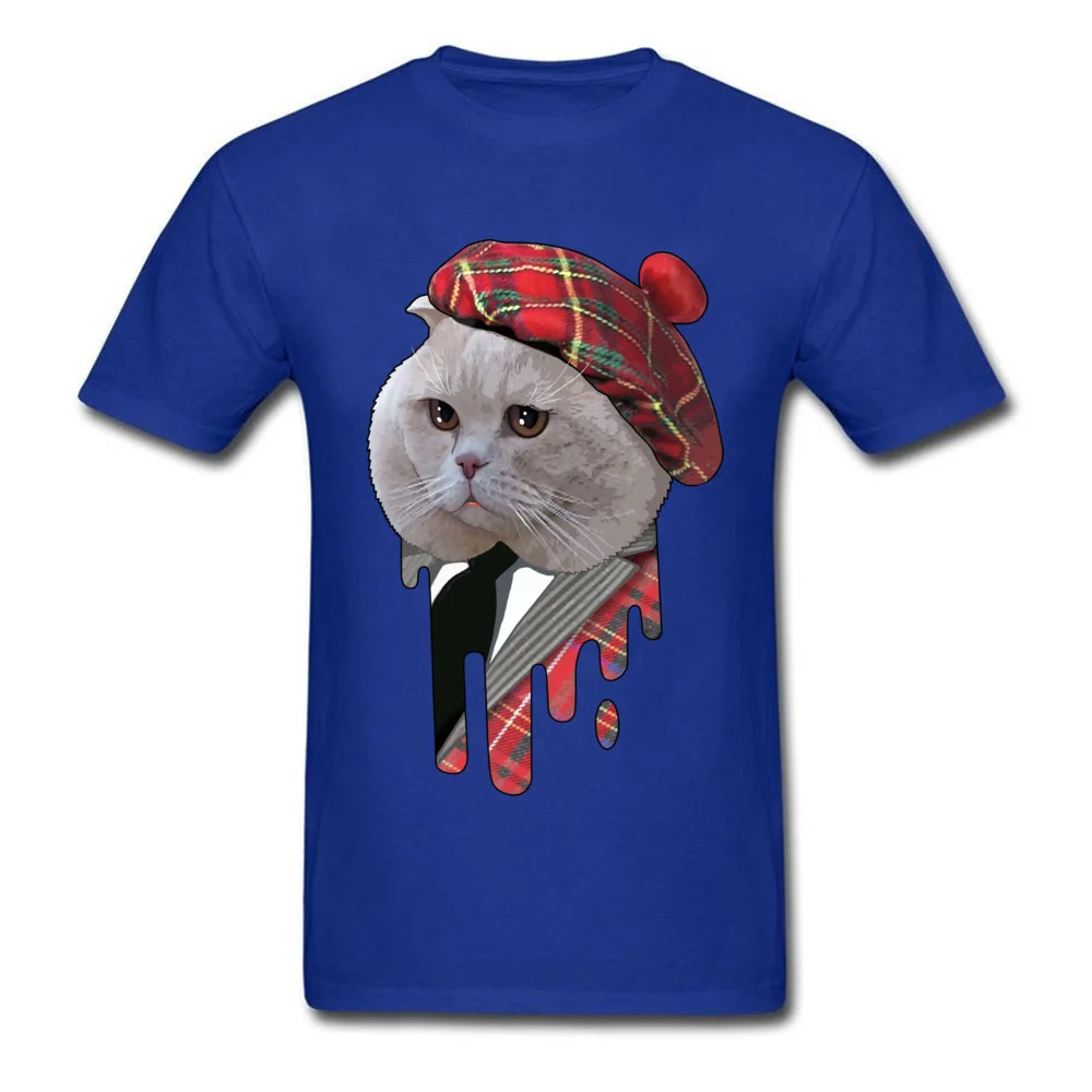 Hip hop Scottish cat Round Collar T Shirts VALENTINE DAY Tops & Tees Short Sleeve for Men Cheap 100% Cotton Cool T-shirts Scottish cat blue