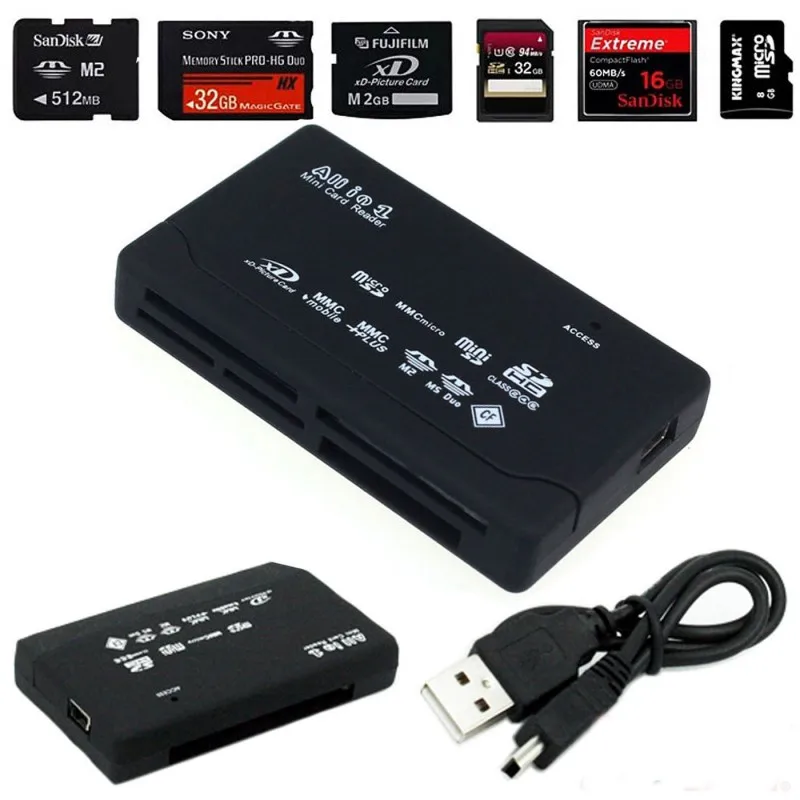 All In One Multi Function USB Card Reader 480Mbps Compact Flash SD Ultra CF MD T-Flash Memory Cards Reader Laptop Accessories
All In One Multi Function USB Card Reader 480Mbps Compact Flash SD Ultra CF MD T-Flash Memory Cards Reader Laptop Accessories