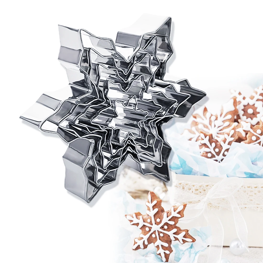 Christmas Cookie Cutter 5pcs/set Snowflake Shape Stainless Steel Cake Mold Fondant Cake Decorating Tools Kitchen Cookie Stamp
Christmas Cookie Cutter 5pcs/set Snowflake Shape Stainless Steel Cake Mold Fondant Cake Decorating Tools Kitchen Cookie Stamp