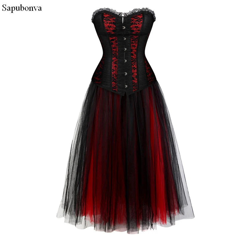 Sapubonva Vintage Steampunk Corset Dress Long Victorian Retro Gothic Corset Top Burlesque Lace Corset and Bustiers Party Skirts
Sapubonva Vintage Steampunk Corset Dress Long Victorian Retro Gothic Corset Top Burlesque Lace Corset and Bustiers Party Skirts