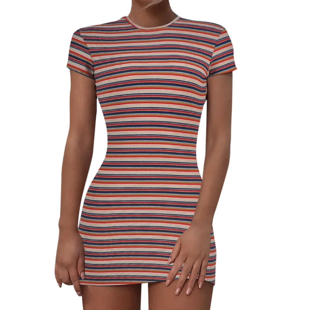 2019 Summer Sexy Women O Neck Stripe Print Short Sleeve Striped Mini Bodycon Dress Party vestidos vestido robe femme sukienki 
2019 Summer Sexy Women O Neck Stripe Print Short Sleeve Striped Mini Bodycon Dress Party vestidos vestido robe femme sukienki