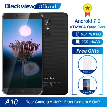 

Blackview A10 MT6580A Quad Core 2GB RAM 16GB ROM 5inch HD 3G Smartphone Android 7.0 Fingerprint 8.0MP Rear Camera Mobile Phone