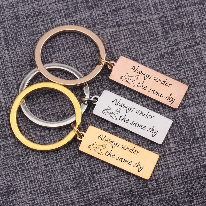 Key Rings Engraved Always Under The Same Sky Long Distance Keychain Multicolor Key Holder Accessories Airplane Stamped Key Tag
Key Rings Engraved Always Under The Same Sky Long Distance Keychain Multicolor Key Holder Accessories Airplane Stamped Key Tag