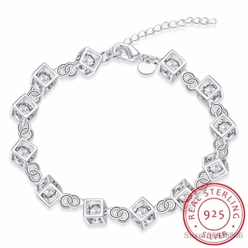 925 Sterling Silver Charm Bracelet Luxury Crystal Zirconia Square Cube Box Bracelet Pulseiras For Women Gift S-B236
925 Sterling Silver Charm Bracelet Luxury Crystal Zirconia Square Cube Box Bracelet Pulseiras For Women Gift S-B236
