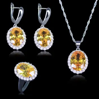 Three Piece Cubic Zirconia Necklace Earrings Ring Set Fashion Silver Color Big Oval Sparkling Yellow Jewelry Sets
Three Piece Cubic Zirconia Necklace Earrings Ring Set Fashion Silver Color Big Oval Sparkling Yellow Jewelry Sets