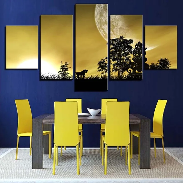 HD Wall Art Painting Poster Printed Home Decoration Canvas 5 Panel Sunrise Tree Landscape Living Room Pictures Modular Framed | Дом и сад
