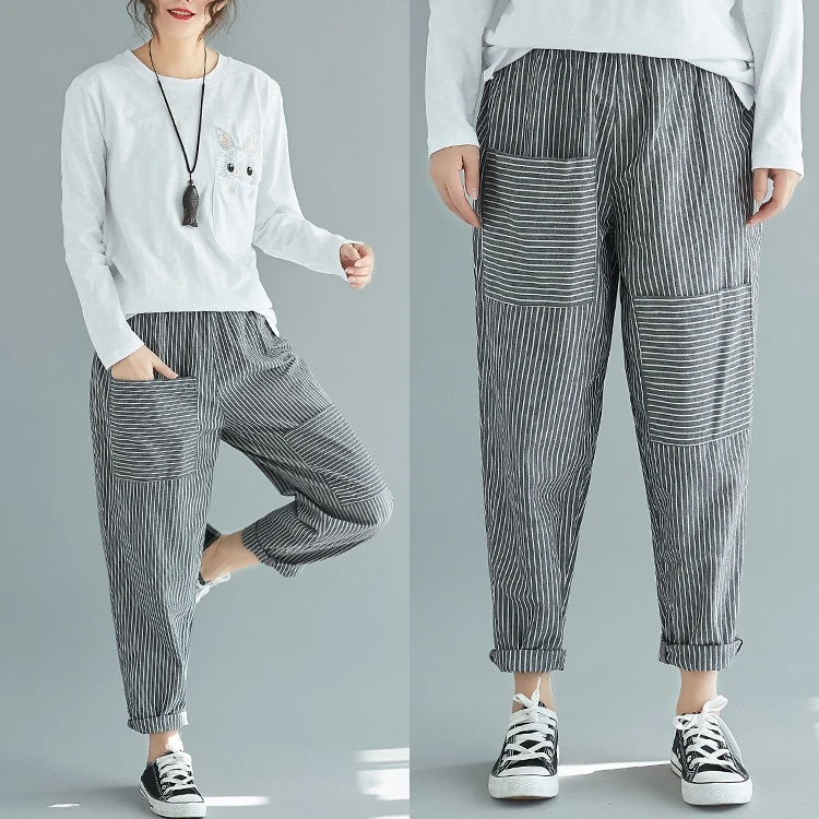 2018 New Arrival Summer Large size Striped Slim Cotton Linen Ankle-Length Pants Women Elastic Waist Casual Harem Pants T1804179
2018 New Arrival Summer Large size Striped Slim Cotton Linen Ankle-Length Pants Women Elastic Waist Casual Harem Pants T1804179