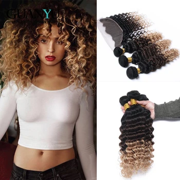 Guanyuhair #1B/4/27 Ombre Hair 3 Bundles With Lace Frontal 13X4 Ear to Ear Brazilian Deep Wave Human Hair With Dark Roots 
Guanyuhair #1B/4/27 Ombre Hair 3 Bundles With Lace Frontal 13X4 Ear to Ear Brazilian Deep Wave Human Hair With Dark Roots