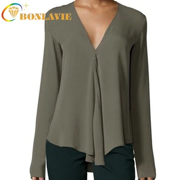 Women Chiffon Shirt Full Sleeve Deep V-neck Blouse Solid Color Loose Type Sweet Style Pleated Tops Spring Summer Casual Clothing
Women Chiffon Shirt Full Sleeve Deep V-neck Blouse Solid Color Loose Type Sweet Style Pleated Tops Spring Summer Casual Clothing