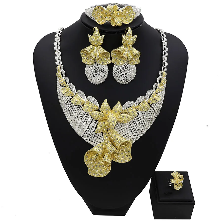 TSROUND Luxury Bowknot Flower Cubic Zircon Earring Necklace Set Indian African Bridal Jewelry sets For Women
TSROUND Luxury Bowknot Flower Cubic Zircon Earring Necklace Set Indian African Bridal Jewelry sets For Women