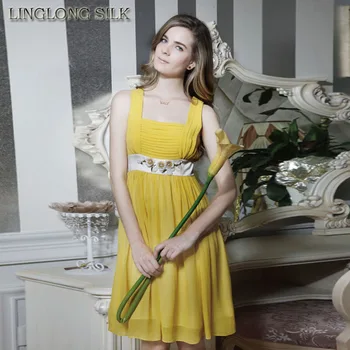 100% Silk Chiffon Dress Natural Silk Fabric With Lining New Desigual Summer Style Women Dresses Yellow Color
100% Silk Chiffon Dress Natural Silk Fabric With Lining New Desigual Summer Style Women Dresses Yellow Color
