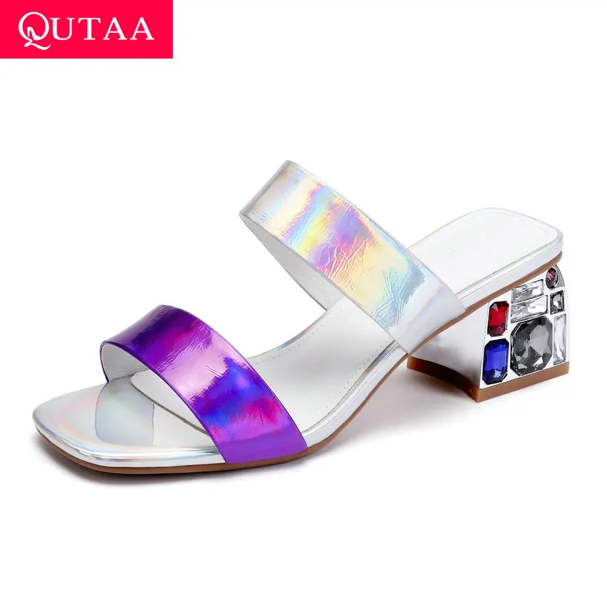 QUTAA 2019 Women Sandals Mixed Color Genuine Leather Square Open-toed Rhinestone Square Heel Slingback Ladies Shoes Size 34-42
QUTAA 2019 Women Sandals Mixed Color Genuine Leather Square Open-toed Rhinestone Square Heel Slingback Ladies Shoes Size 34-42