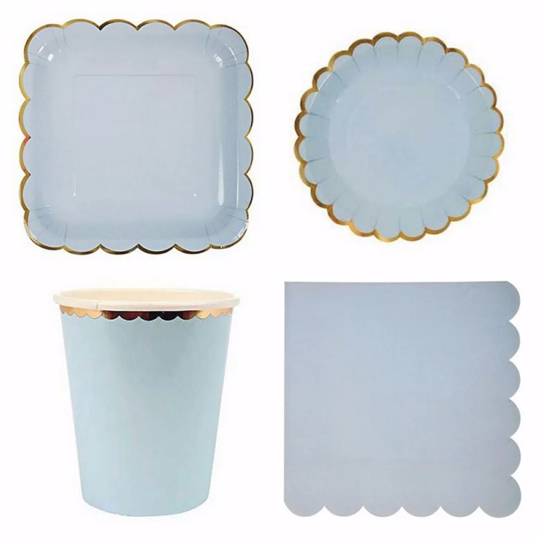 44pcs/set Disposable Tableware set Paper Plates Cups Napkins Birthday Wedding Party