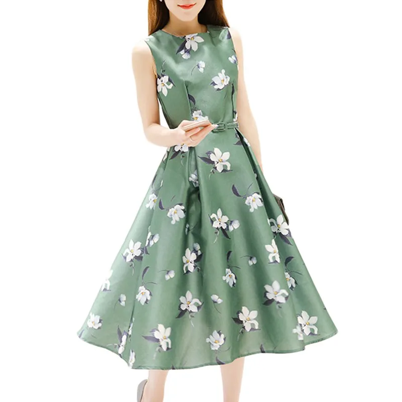 New Summer Elegant Floral Print High Waist Vintage Sleeveless Formal Party Dress Vestidos Female Retro White Green Dresses
New Summer Elegant Floral Print High Waist Vintage Sleeveless Formal Party Dress Vestidos Female Retro White Green Dresses