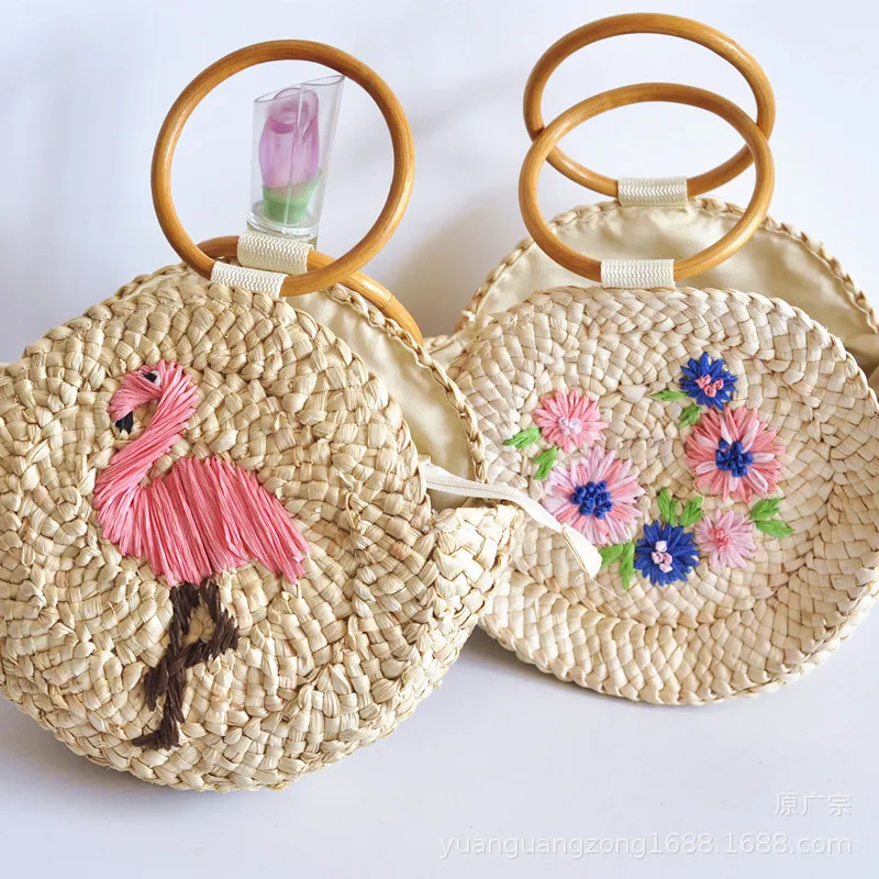Rattan Round Handle Straw Pack Embroidery Flamingo Flower Corn Peel Woven Female Bag 2019 New Design
Rattan Round Handle Straw Pack Embroidery Flamingo Flower Corn Peel Woven Female Bag 2019 New Design