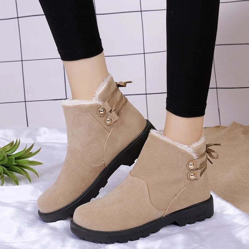 New short barrel matte leather winter warm slope with Coarse heel snow boots women short boots women's shoes jkm89