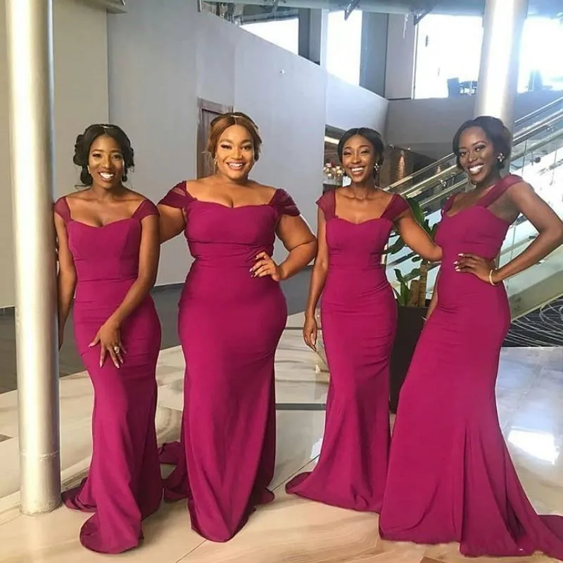 2019 Vintage Fuchsia African Black Girls Bridesmaid Dresses Mermaid Cap Sleeves Satin Sweep Train Long Maid Of Honor Gowns
2019 Vintage Fuchsia African Black Girls Bridesmaid Dresses Mermaid Cap Sleeves Satin Sweep Train Long Maid Of Honor Gowns