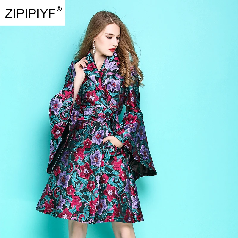 Autumn Fashion Vintage Luxurious Jacquard Embroidery Big Flare Sleeve Elegant Female Windbreaker Slim Women Belted Trench W1235
Autumn Fashion Vintage Luxurious Jacquard Embroidery Big Flare Sleeve Elegant Female Windbreaker Slim Women Belted Trench W1235