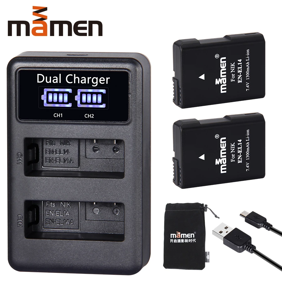 Mamen EN-EL14 EN-EL14a EN EL14 Camera Battery + LCD USB Dual Charger for Nikon P7800,P7100,D3400,D5500,D5200,D3200,D3300,D5300
Mamen EN-EL14 EN-EL14a EN EL14 Camera Battery + LCD USB Dual Charger for Nikon P7800,P7100,D3400,D5500,D5200,D3200,D3300,D5300