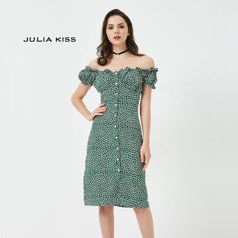 Women Sweet Heart Neck Floral Print Midi Dress Off The Shoulder Frill Trim Floral Print Green Dress 
Women Sweet Heart Neck Floral Print Midi Dress Off The Shoulder Frill Trim Floral Print Green Dress