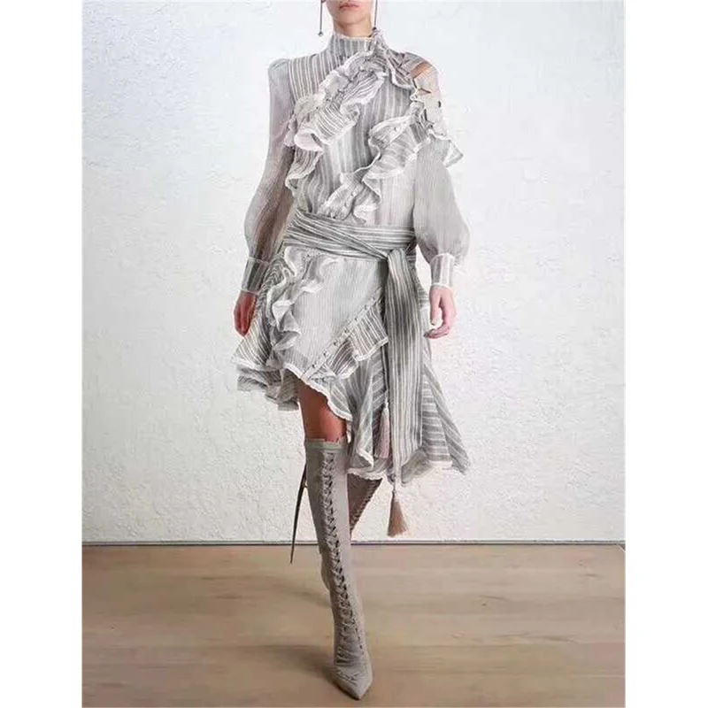 2019 Summer Runway Designer Green striped Asymmetrical Ruffles Patchwork Women Dress Casual Holiday Party Dress Vestidos
2019 Summer Runway Designer Green striped Asymmetrical Ruffles Patchwork Women Dress Casual Holiday Party Dress Vestidos