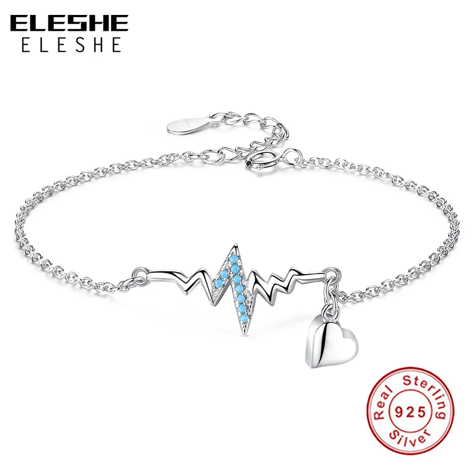 ELESHE Luxury 925 Sterling Silver Bracelet with Blue CZ Heartbeat Charm Bracelet For Women Wedding Bracelet Femme Fine Jewelry
ELESHE Luxury 925 Sterling Silver Bracelet with Blue CZ Heartbeat Charm Bracelet For Women Wedding Bracelet Femme Fine Jewelry