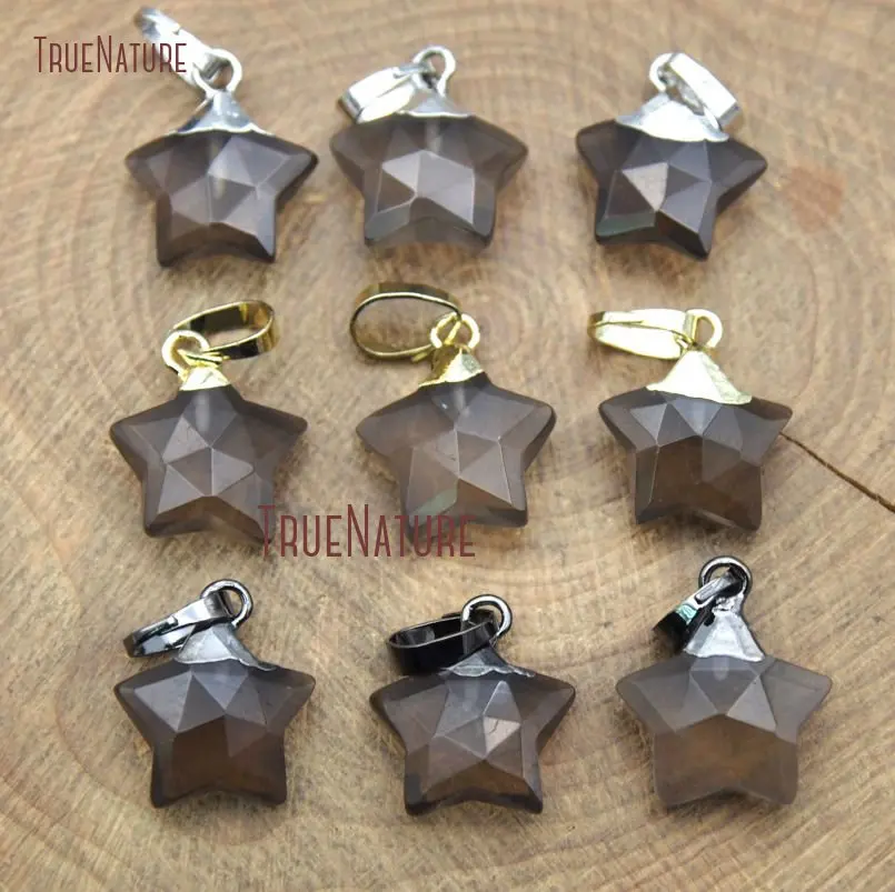 Pentagram Shape Smoky Quartzs Necklace Pendant Simple Design Faceted Stars Charm With Gold Silver Bail In 19*12 mm PM9872
Pentagram Shape Smoky Quartzs Necklace Pendant Simple Design Faceted Stars Charm With Gold Silver Bail In 19*12 mm PM9872