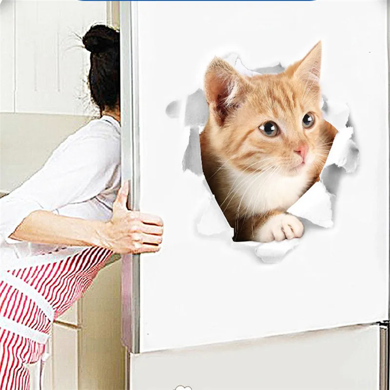 Description Picture 2 of item3d vivid broken Cat Toilet Door Refrigerator kitchen toilet Wall Stickers Decals Door Home Decor Poster Mural