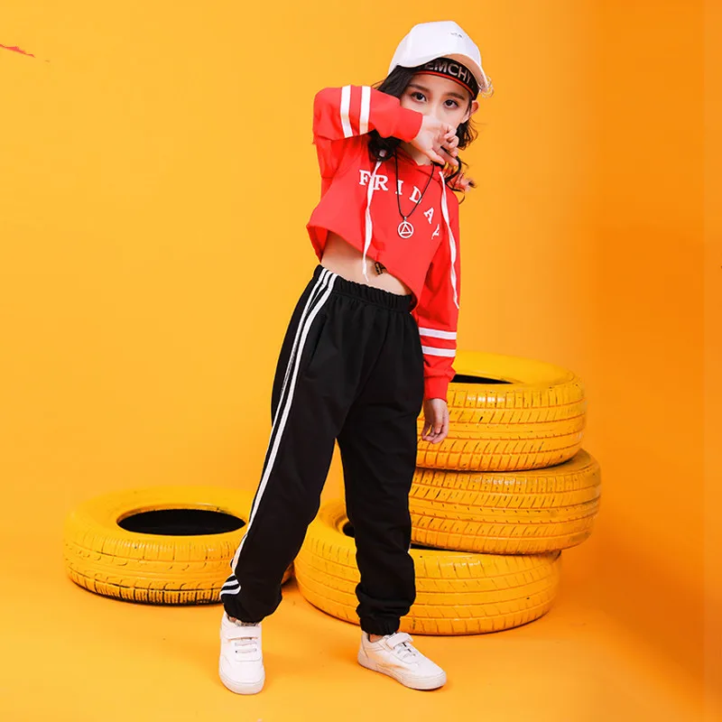 Children hip hop Crop top jogger pants Street jazz dance performance costume modern dance performance Suit Girls hip hop dance (15)