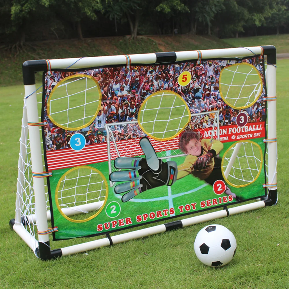 Image New Kids Children Football Gate Plastic Soccer Training Net Goal Gate With Keeper Cloth Portable Soccer Ball Practice Gate