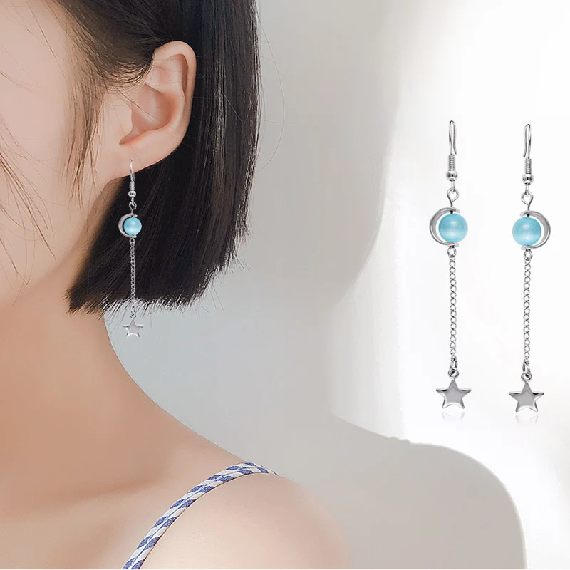 Blue Opal Silver Star Long Dangle Earrings for Women Jewelry Stainless Steel Chain Earrings
Blue Opal Silver Star Long Dangle Earrings for Women Jewelry Stainless Steel Chain Earrings