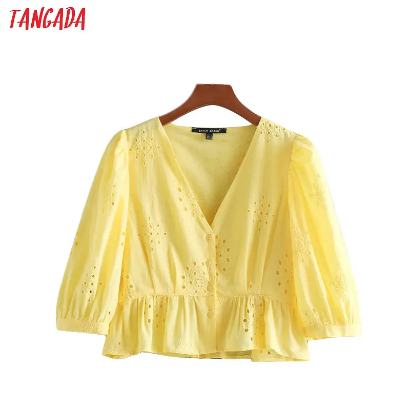 Tangada women crop embroidery blouse yellow 2019 summer v neck ruffled sweet half sleeve shirts female chic tops CE121
Tangada women crop embroidery blouse yellow 2019 summer v neck ruffled sweet half sleeve shirts female chic tops CE121