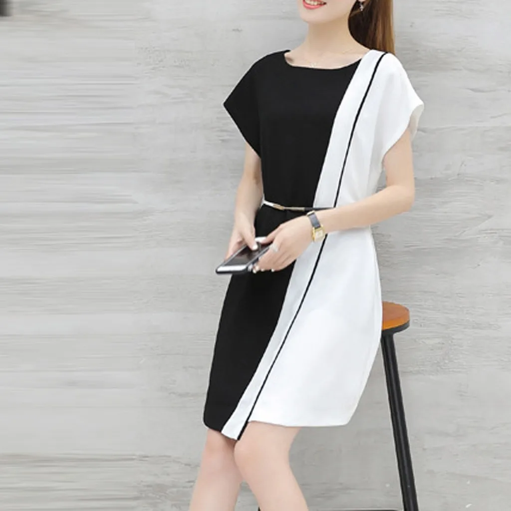 2019 Summer Dress Sexy Elegant Fashion Women Business Office Dress Belt O-Neck Short Sleeve Splice Knee Length Dress vestidos
2019 Summer Dress Sexy Elegant Fashion Women Business Office Dress Belt O-Neck Short Sleeve Splice Knee Length Dress vestidos