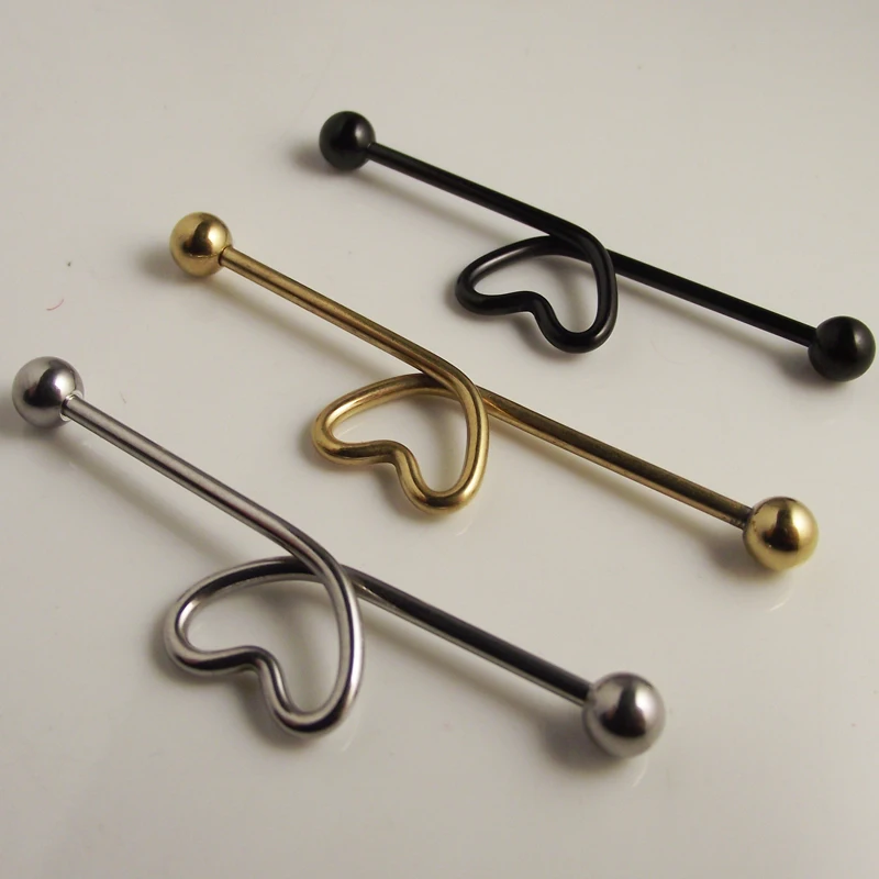 2piece Gold Silver Surgical Stainless Steel 1.6*35*5/5mm Love Long Industrial Barbells Heart Ear Body Piercing Jewelry Gift
2piece Gold Silver Surgical Stainless Steel 1.6*35*5/5mm Love Long Industrial Barbells Heart Ear Body Piercing Jewelry Gift
