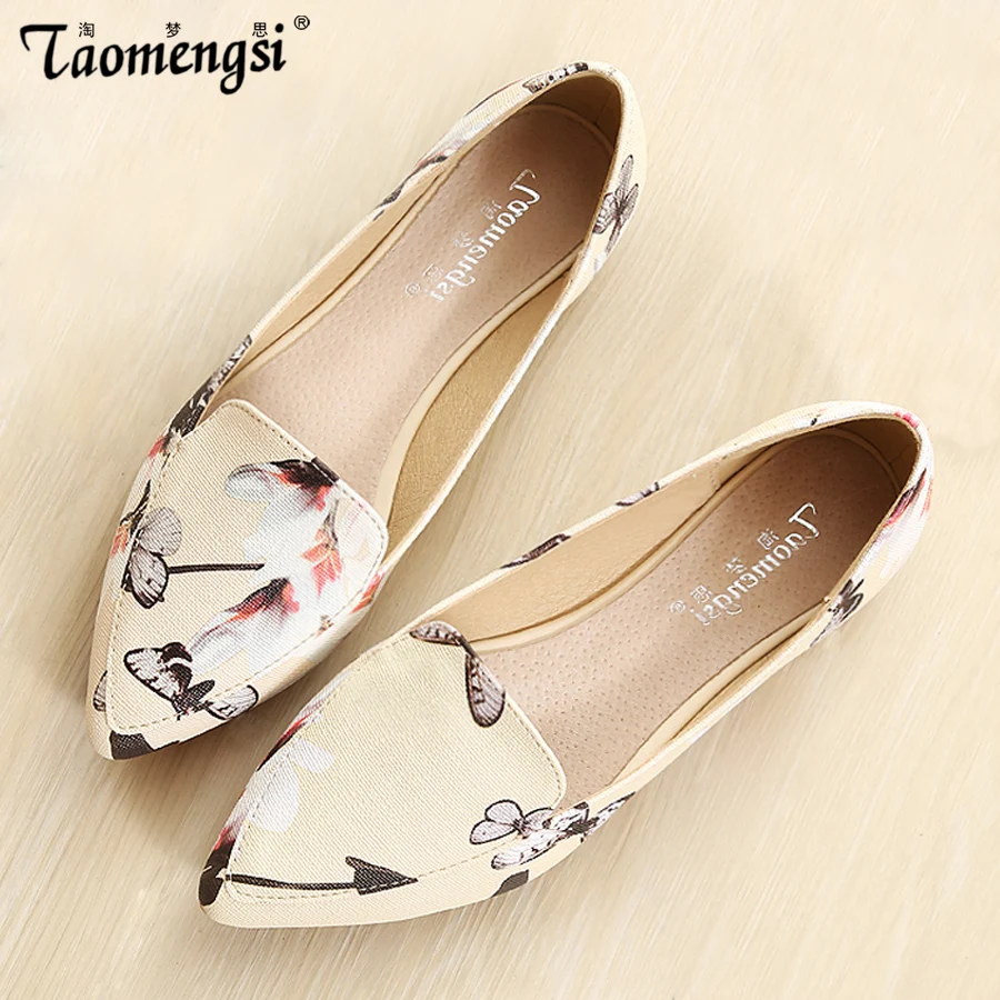 2016 print pointed toe loafers women flat heel sho...